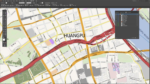 上海矢量城市地圖（英文和中文)