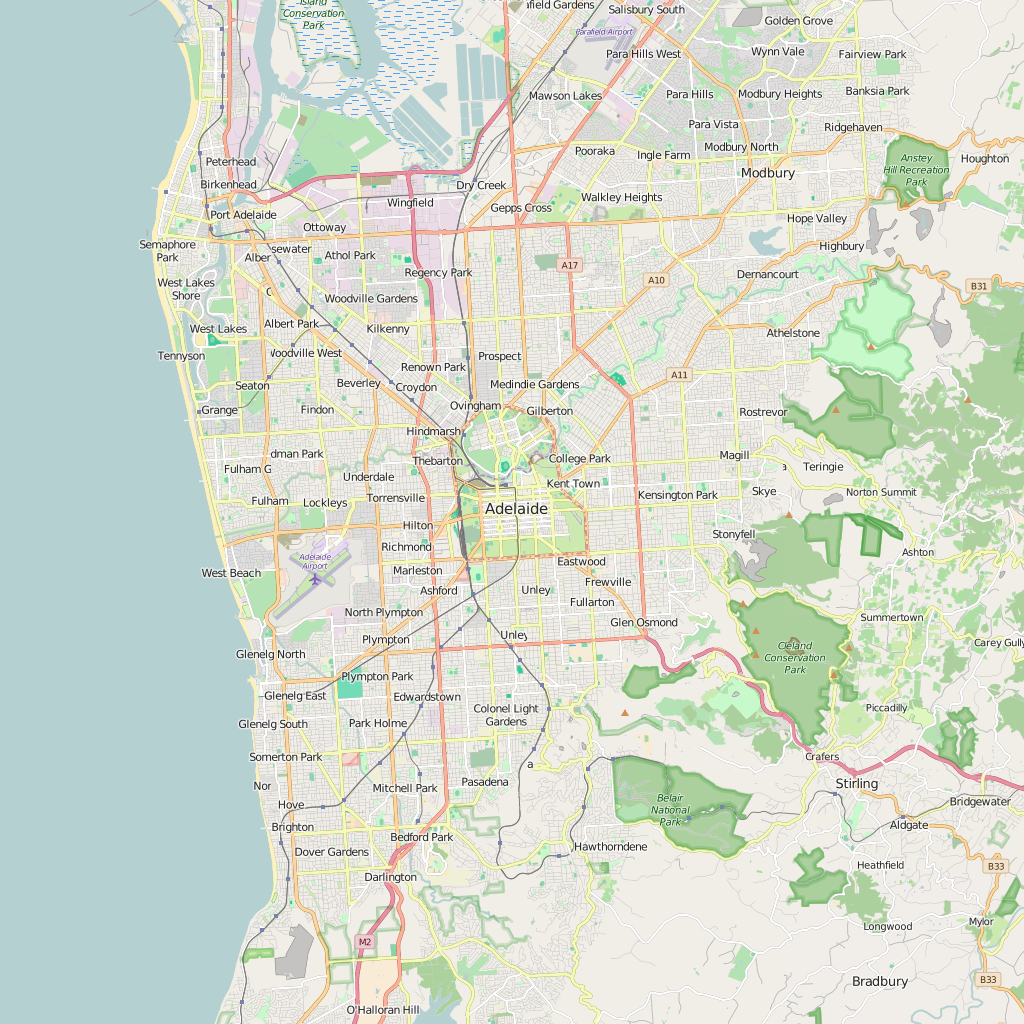 Editable City Map of Adelaide