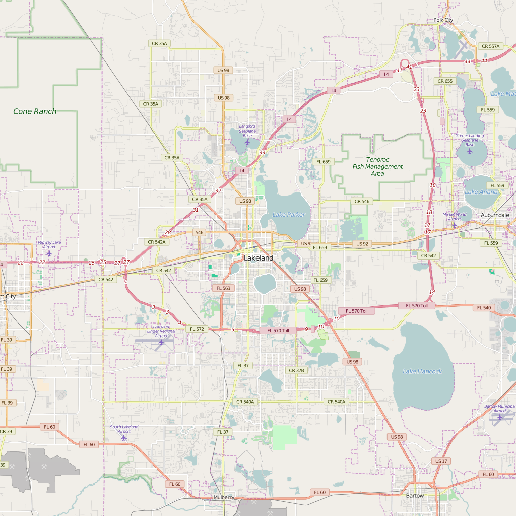 Editable City Map of Lakeland, FL