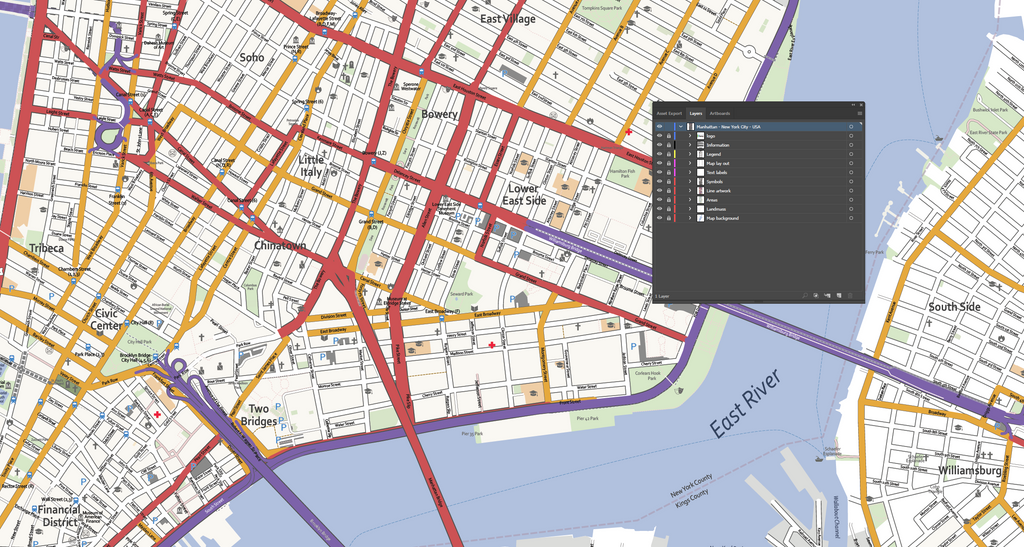 Detailed Street Map Of Manhattan New York City