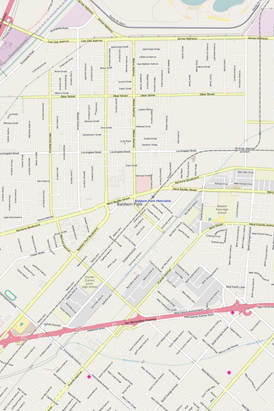 Detailed Editable Vector Map of  Baldwin Park