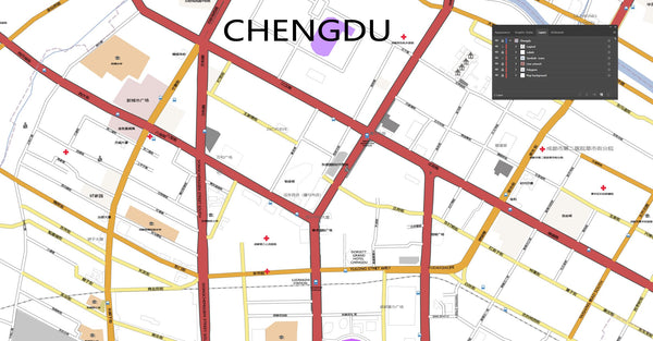 Editable City Map of Chengdu