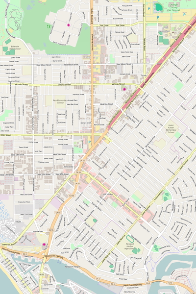 Detailed Editable Vector Map of  Costa Mesa