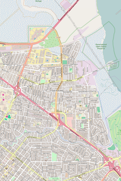 Detailed Editable Vector Map of  East Palo Alto
