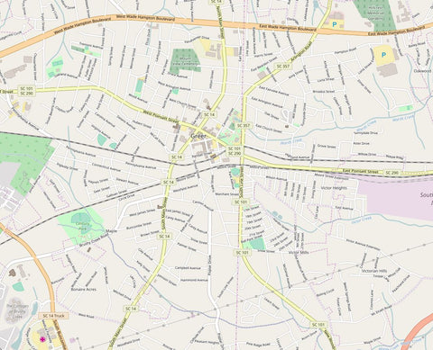 Editable City Map of Greer