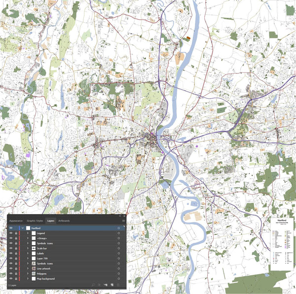 Editable City Map of Hartford, CT