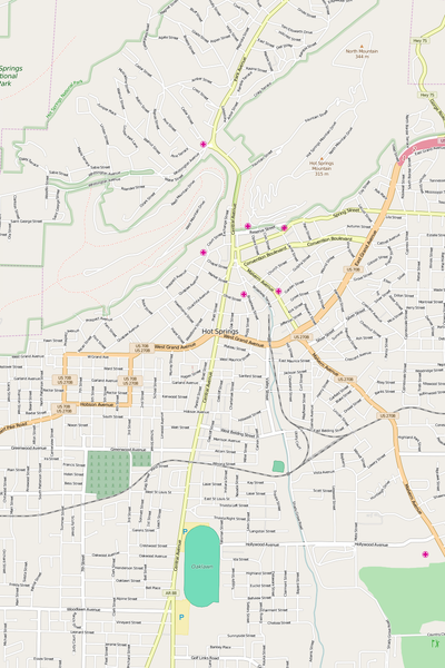 Detailed Editable Vector Map of  Hot Springs