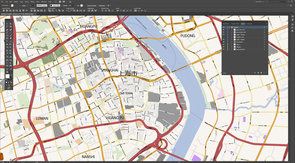 Shanghai City Map - English and Chinese Street Names
