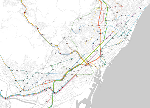 Editible Vector Public Transport Map Barcelona