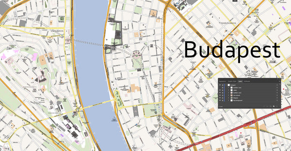 Editable City Map of Budapest