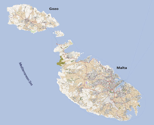 Editable City Map of Valletta incl. Malta and Gozo