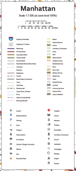 Detailed Vector Map of Manhattan New York City