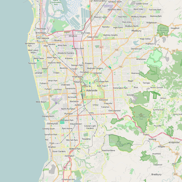 Editable City Map of Adelaide