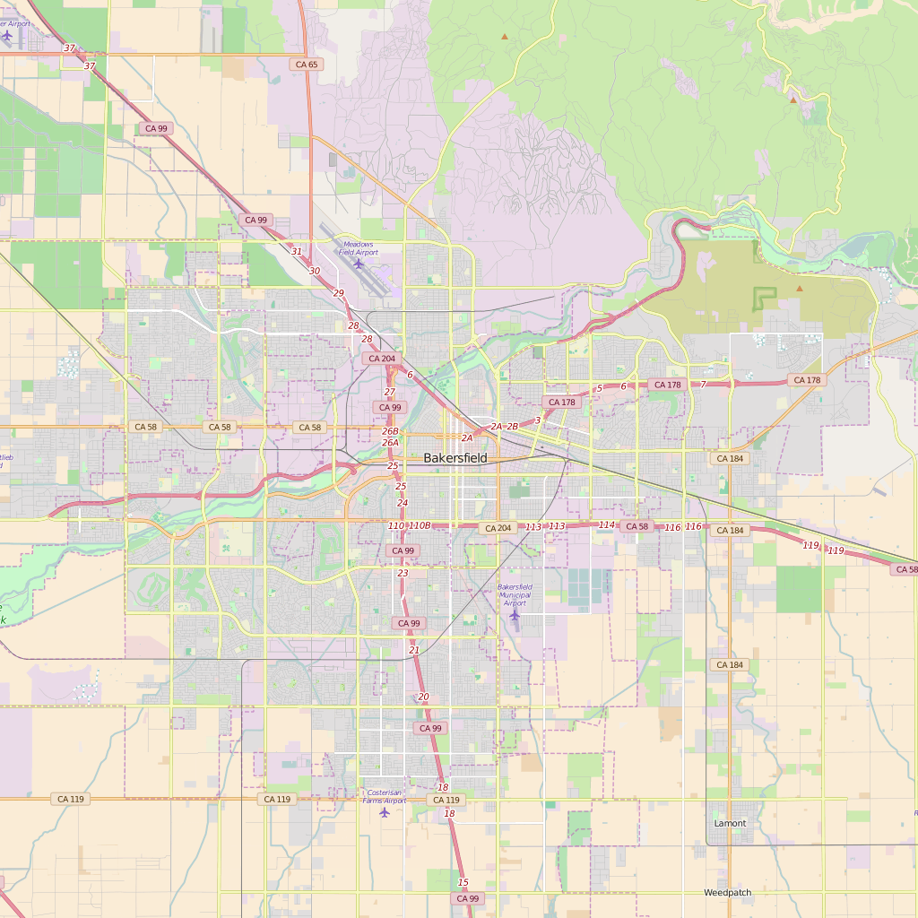 Editable City Map of Bakersfield, CA
