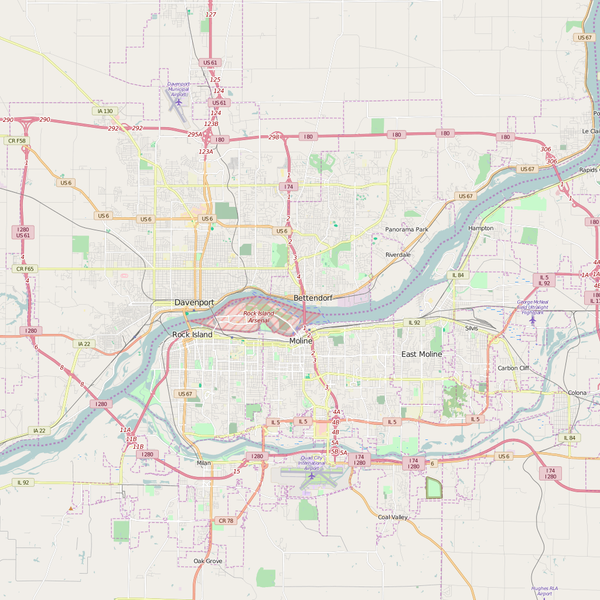 Editable City Map of Bettendorf, IA