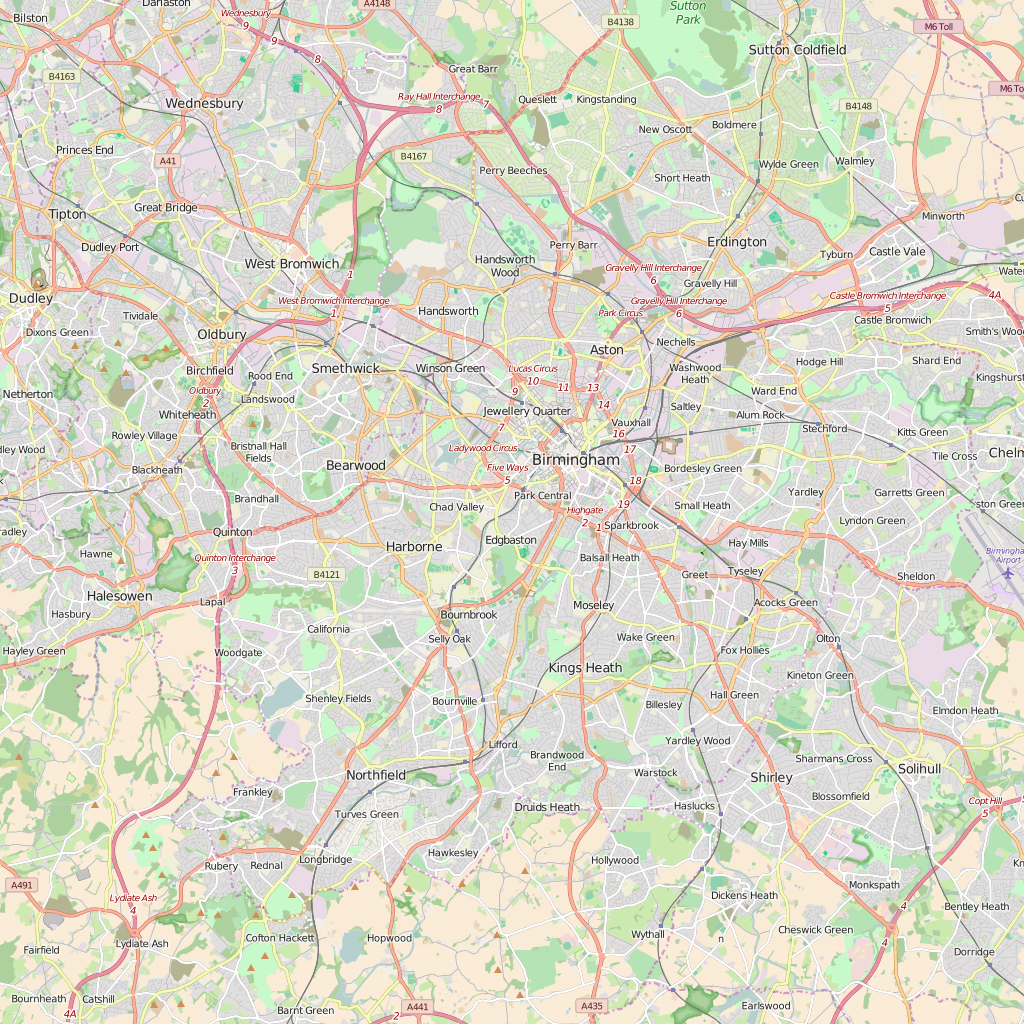 Editable City Map of Birmingham