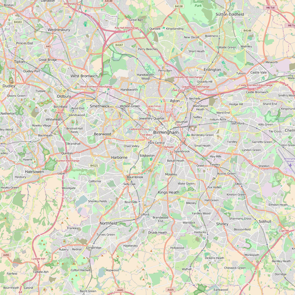Editable City Map of Birmingham