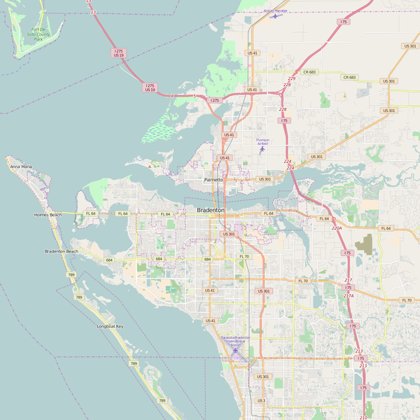 Editable City Map of Bradenton, FL