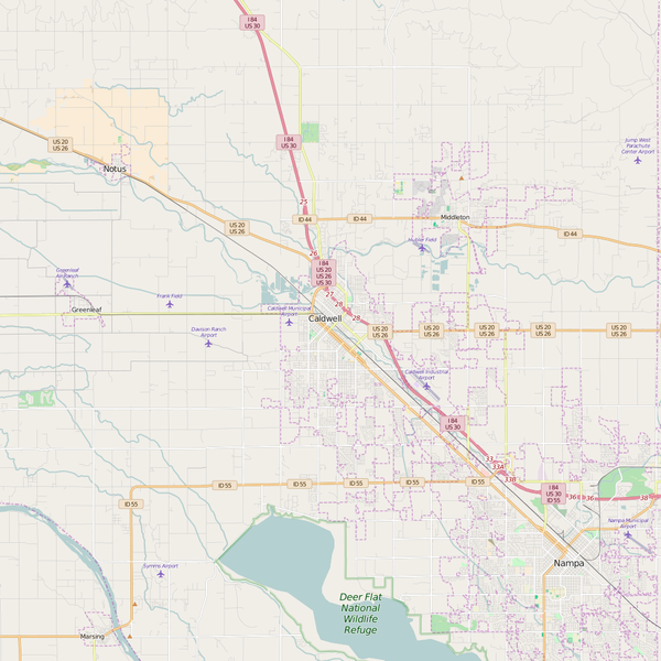 Editable City Map of Caldwell, ID