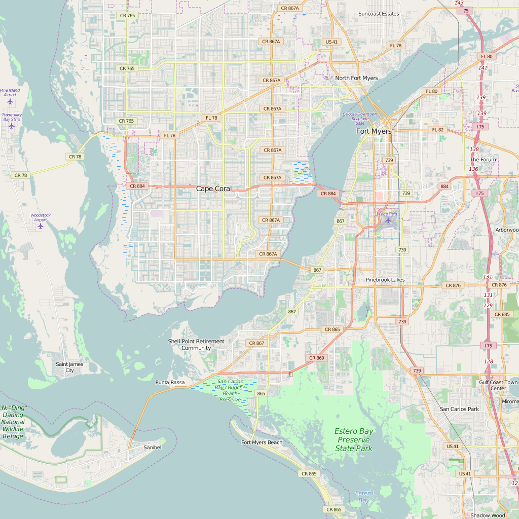 Editable City Map of Cape Coral, FL