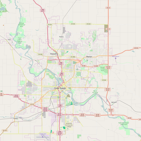 Editable City Map of Cedar Rapids, IA