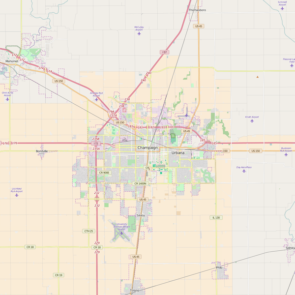 Editable City Map of Champaign, IL