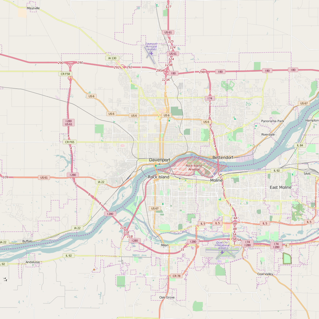 Editable City Map of Davenport, IA