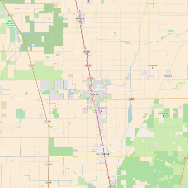 Editable City Map of Delano, CA