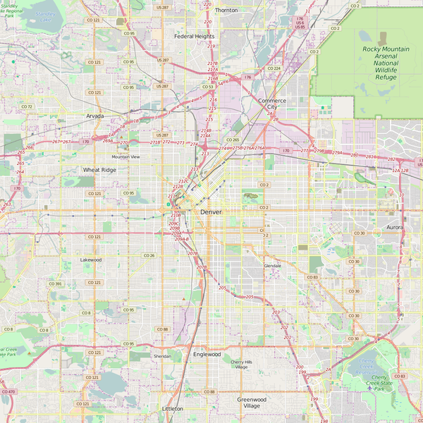 Editable City Map of Denver, CO