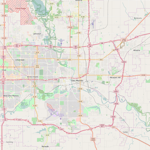 Editable City Map of Des Moines, IA