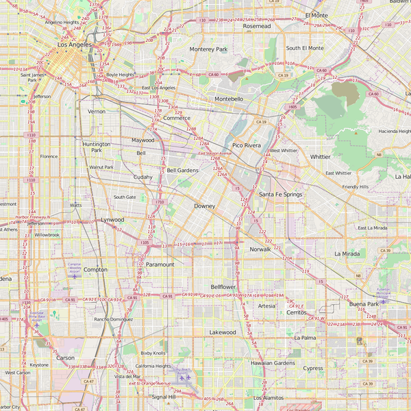 Editable City Map of Downey, CA