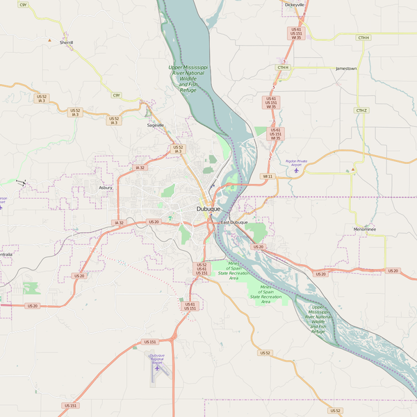 Editable City Map of Dubuque, IA