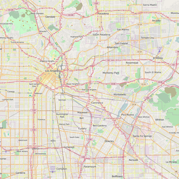 Editable City Map of East Los Angeles, CA