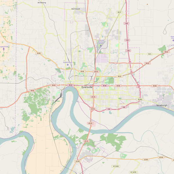 Editable City Map of Evansville, IN