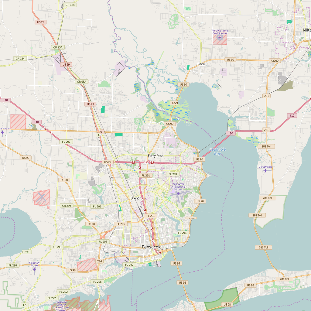 Editable City Map of Ferry Pass, FL