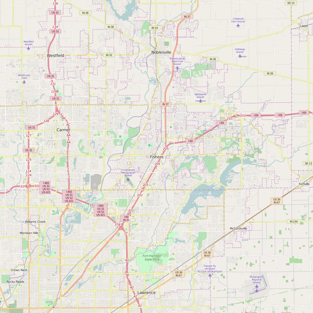 Editable City Map of Fishers, IN