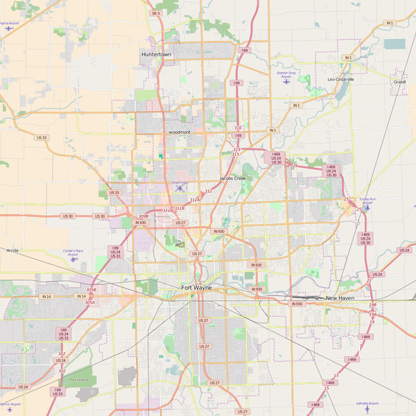 Detailed Editable Vector Map of Fort Wayne