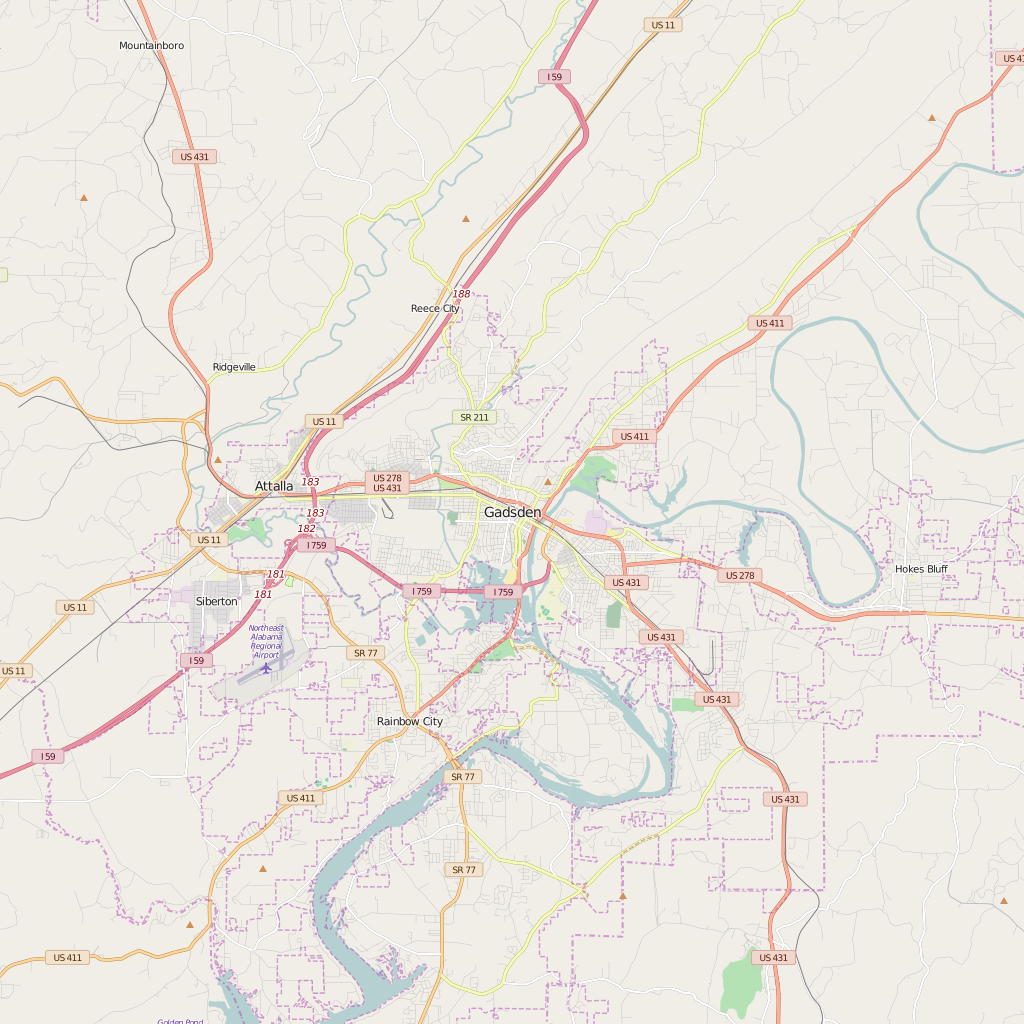Editable City Map of Gadsden, AL