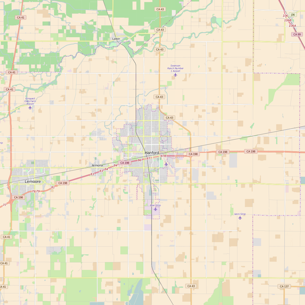 Editable City Map of Hanford, CA