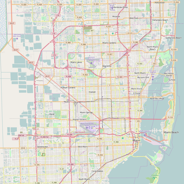 Editable City Map of Hialeah, FL