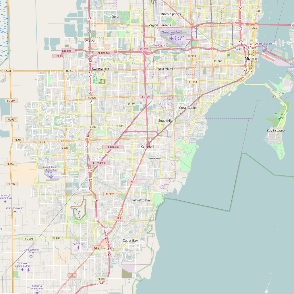 Editable City Map of Kendall, FL
