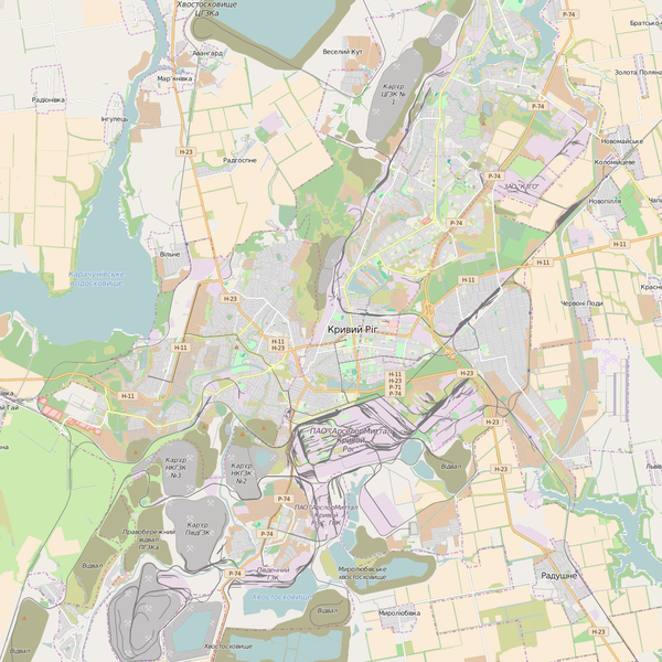 Editable City Map of Kryvyy Rih