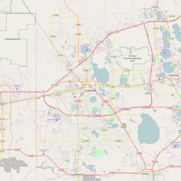 Editable City Map of Lakeland, FL