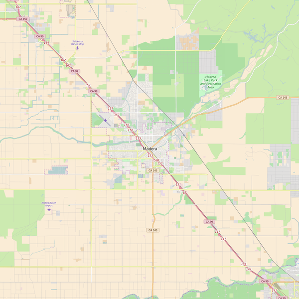 Editable City Map of Madera, CA