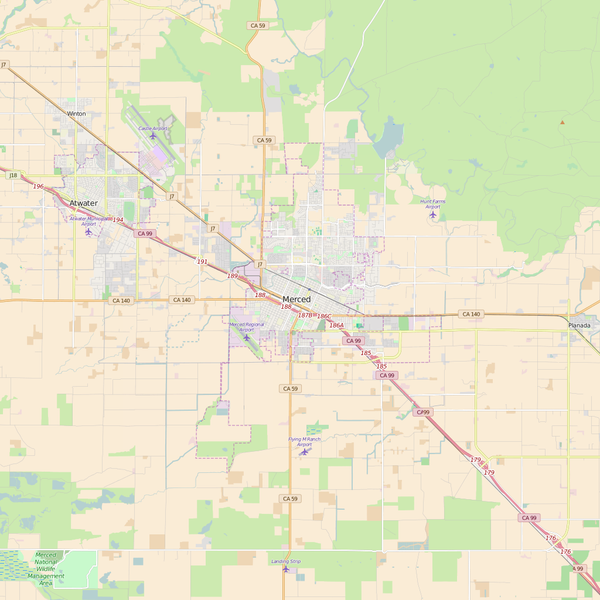 Editable City Map of Merced, CA