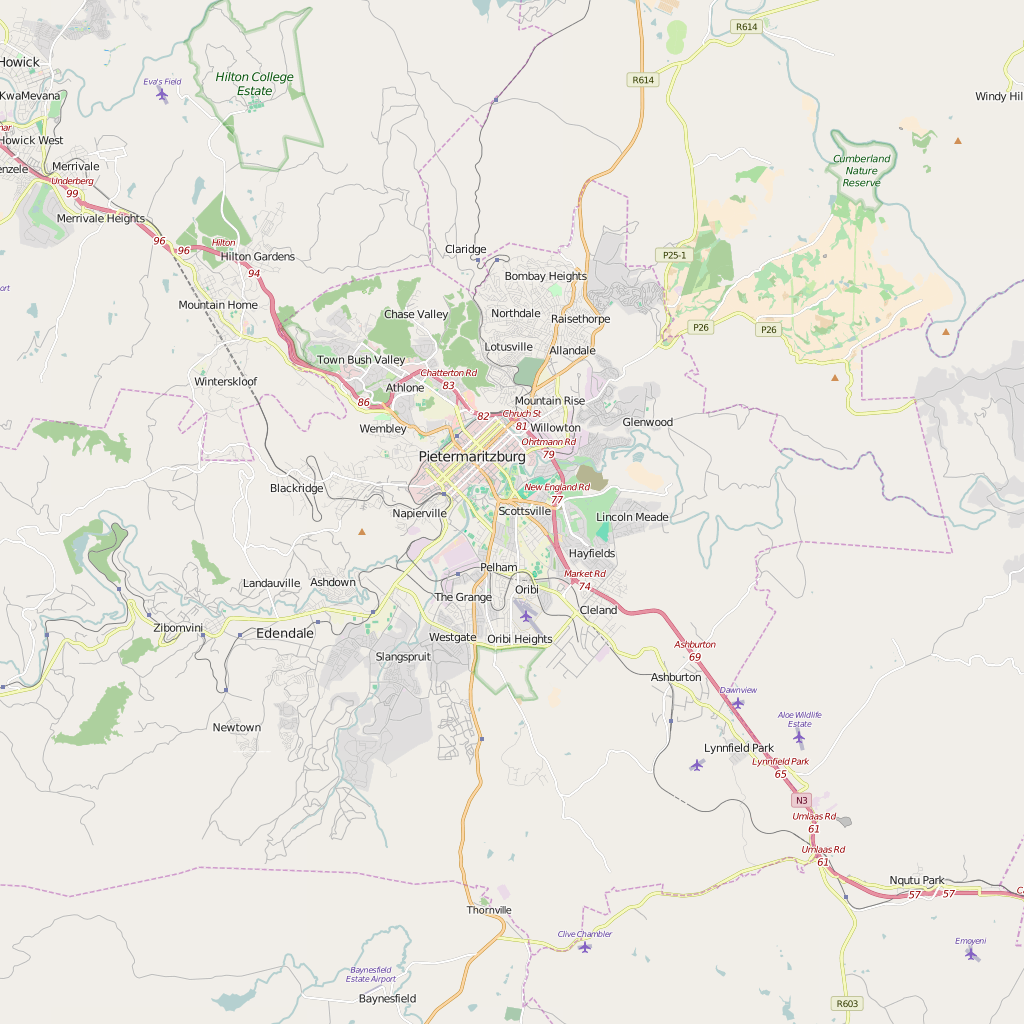 Editable City Map of Pietermaritzburg