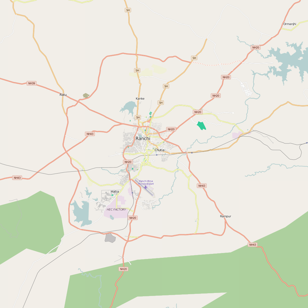 Editable City Map of Ranchi