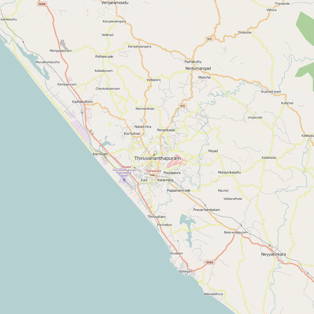 Editable City Map of Thiruvananthapuram