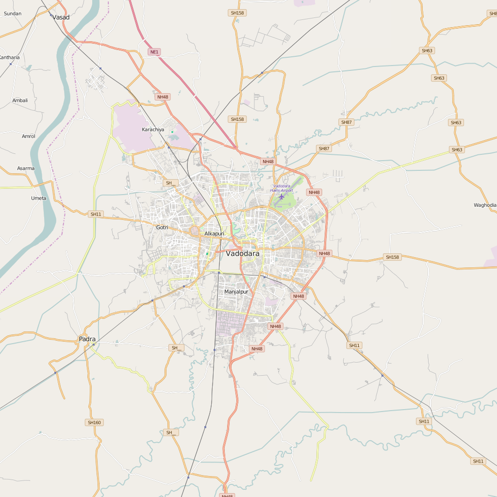 Editable City Map of Vadodara