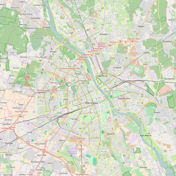 Editable City Map of Warsaw